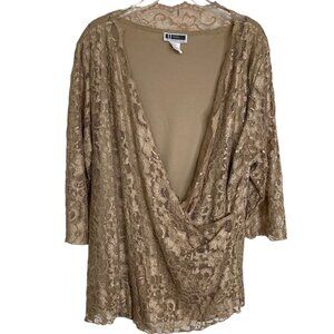JL Studio Womens Vintage Tan Surplice Lace Stretch Top Size 3X Party Feminine